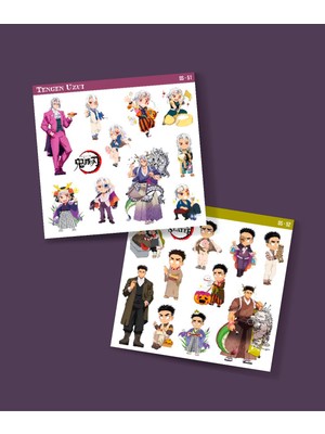Tengen Uzui-Demon Slayer Gyomei Himejima -Parlak Kağıt 2 Li Set Anime Sticker Çıkartma-Kimetsu No Yaiba