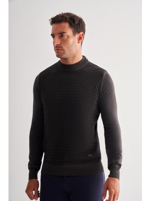 Koyu Antrasit Yarım Balıkçı Yaka Uzun Kol Cepsiz Comfort Fit Pamuklu Triko Kazak 1012255222