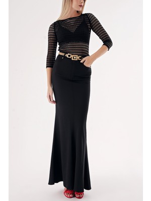 Siyah Dar Kesim Yüksek Bel Balık Etek 81290