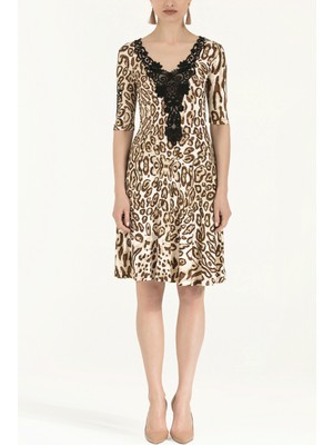 Societa Taba Güpürlü leopar desen mini  elbise 90824