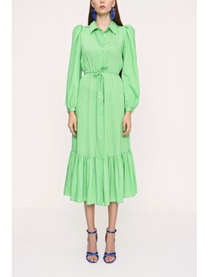 Yeşil Büzgülü Gömlek Elbise 94041