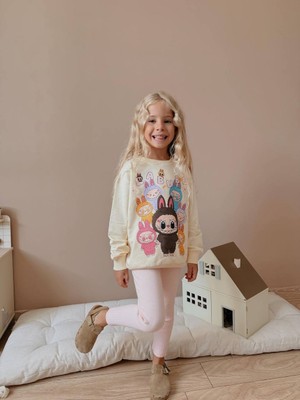 Kız Çocuk Labubu Modelli Taytlı Takım