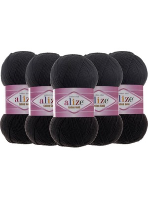 Alize Cotton Gold El Örgü Ipliği 60 Siyah  - 5 Adet
