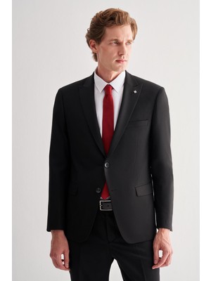 Siyah Kılıç Yaka Tam Astar 6 Drop Slim Fit Takım Elbise 1001255157