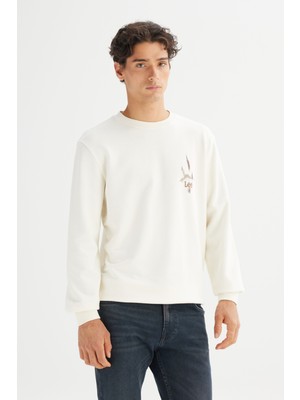 Regular Fit Normal Kesim Bisiklet Yaka Baskılı Ekru Sweatshirt