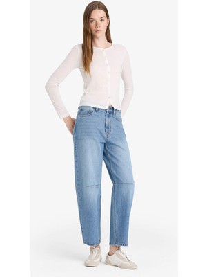 DeFacto Barrel Fit Normal Bel Düz Paça Bilek Boy Jean Kar Yıkamalı Pantolon F2959AX25WN