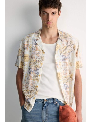 DeFacto New Regular Fit Apaş Yaka Desenli Kısa Kollu Gömlek E3711AX25SM