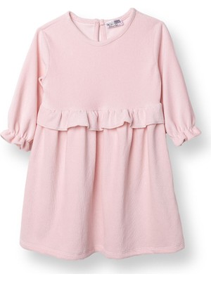 Hellobaby Kız Bebek Enjoy Bear Kadife Elbise Düğmeli Uzun Kol