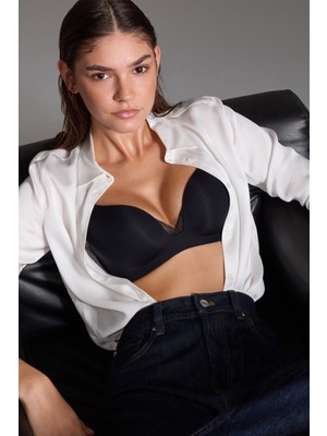 Siyah Eliza Balensiz Push Up Dekolte Sütyen