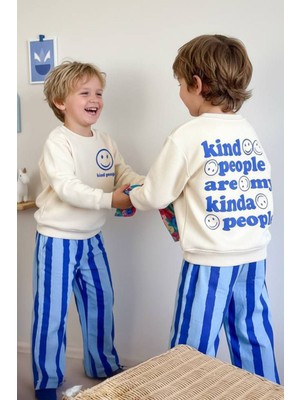 Miniğimin Cicileri Smile Detaylı Çizgili Unisex Çocuk takım - Mavi