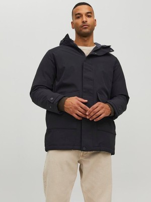 Jack & Jones Kapüşonlu Siyah Erkek Kaban 12211896