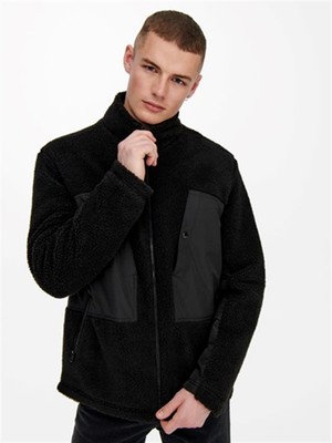 Only Onsvillads Sherpa Mix Jacket Otw Erkek Polar Ceket 22022512-BLACK Siyah