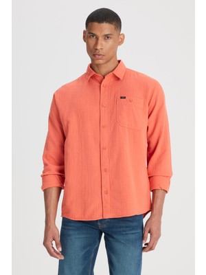Lee Loose Fit Turuncu Erkek Gömlek L66N205295B50 Uzun Kollu Gömlek