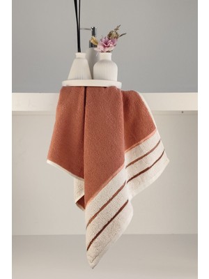 Sevim Çizgili El/yüz Havlusu - Ipliği Boyalı & Yüksek Su Emici -  Pamuk - 45X90 cm - Terra (Kiremit)