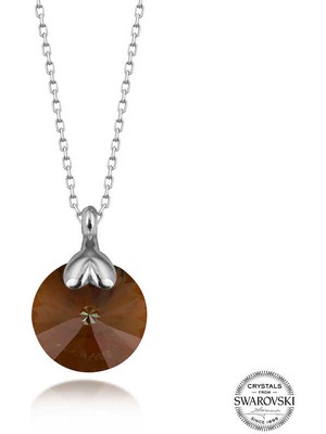Aya Diamond Swarovski Crystal Kahverengi Taşlı Gümüş Kadın Kolye