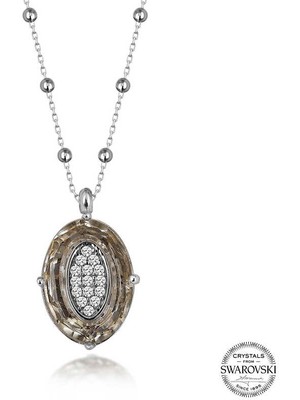 Aya Diamond Swarovski Crystal Taşlı Top Zincir Oval Gümüş Kadın Kolye