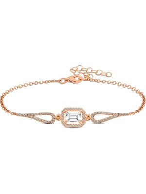 Aya Diamond Gümüş Rose Dikdörtgen Baget Bileklik