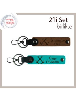Miawiki Kaptan Sevgiliye Uygun Hediye, Gemici Çapası Motifli Deri 2’li Anahtarlık Seti, Açık Kahve-K Turkuaz