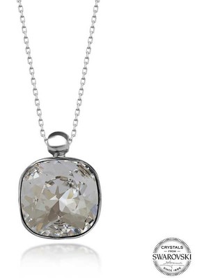 Aya Diamond Swarovski Crystal Taşlı Kare Gümüş Kadın Kolye