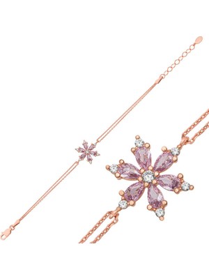 Aya Diamond Gümüş Rose Lila Lotus Çiçeği Kadın Bileklik