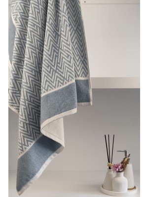Sevim İpliği Boyalı Banyo Havlusu - İpliği Boyalı & Çizgili - Geometrik Desenli - 90x150 cm - İndigo