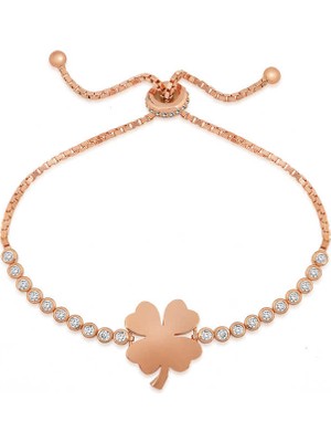 Aya Diamond Gümüş Rose Yonca Asansör Bileklik