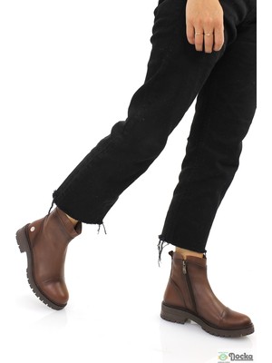 Mammimia Kadın Spor Tarz Düz Taban Bağcıksız Hakiki Deri Ortopedik Bot M26/KB1665