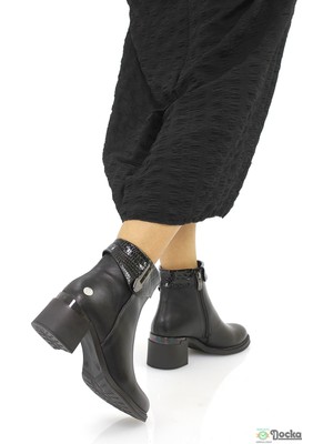 Mammimia Kadın Hakiki Deri Ortopedik Fermuarlı Klasik Kalın Topuklu Bot M26/KB8430