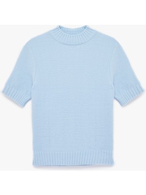 Regular Fit Kısa Kollu Dik Yaka Triko Kazak