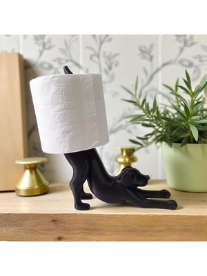 Ceresshop Dekoratif Köpek Tasarımlı Tuvalet Kağıdı Tutucu – Sevimli ve Şık Banyo Aksesuarı Siyah