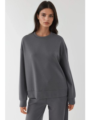 Hiccup Kadın Modal Touch Basic Sweatshirt Kömür Grisi