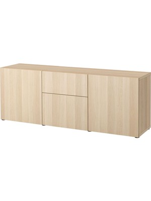 Dolap Kombinasyonu, Ağartılmış Meşe Görünümlü, 180X42X65 Cm, Lappvıken, Çıt Çıt Raylı