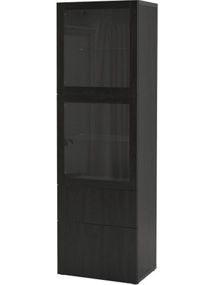 Dolap Kombinasyonu, Venge-Siyah-Kahverengi-Şeffaf Cam, 60X42X193 Cm, Lappvıken/sındvık, Fren Raylı