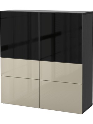 Dolap Kombinasyonu, Venge-Parlak Cila-Bej-Füme Cam, 120X40X128 Cm, Selsvıken/glassvık, Fren Raylı