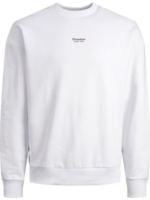Jack & Jones Blakam Brandıng Erkek Bisiklet Yaka Sweatshirt-Beyaz 12213688 S - Beyaz
