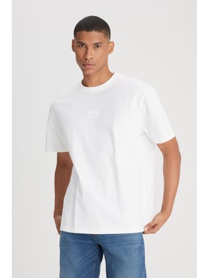 Lee Loose Fit Rahat Kesim Bisiklet Yaka %100 Pamuk Kırık Beyaz Tişört
