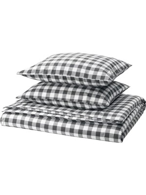 Çift Kişilik Nevresim Seti, Beyaz Siyah-Kareli, 240X220/50X60 cm