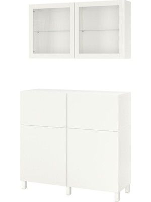 Dolap Kombinasyonu, Beyaz-Şeffaf Cam, 120X42X213 Cm, Lappvıken/sındvık, Çıt Çıt Raylı
