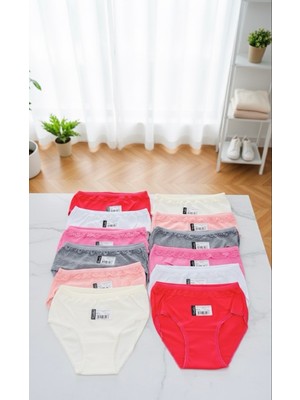 Tutku Kız 12'li Pamuklu Bikini Slip Kilot Rahat Tasarım ile Çok Renkli Ekonomik Paket