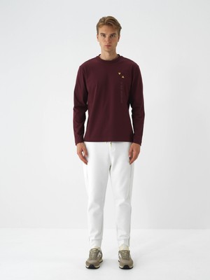 Erkek Bordo Pamuk Dokulu Regular Fit Uzun Kollu Tişört
