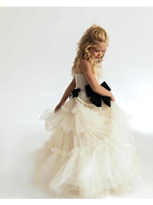 Laviella Kids Couture Kız Çocuk Abiye Inci Fiyonk Detaylı Tül Elbise