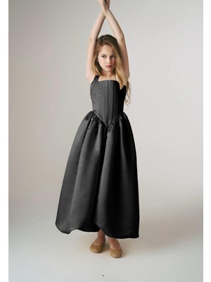 Laviella Kids Couture Kız Çocuk Abiye Kare Yaka Balon Etekli Uzun Elbise