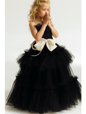 Laviella Kids Couture Kız Çocuk Abiye Inci Fiyonk Detaylı Tül Elbise