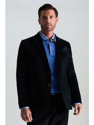 Hemington Pamuk Karışımlı Lacivert Kadife Blazer Ceket