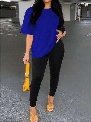Kadın Uzun Tayt T-Shirt Kombin Oversize Takım Salaş Boyfriend
