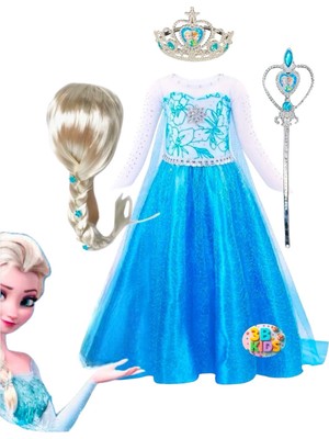 Elsa Frozen Kostüm Seti (Peruklu Set)