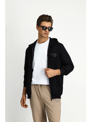 Kiğılı Kapüşonlu Regular Fit Fermuarlı Baskılı Pamuklu Sweatshirt
