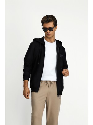 Kiğılı Kapüşonlu Regular Fit Fermuarlı Baskılı Pamuklu Sweatshirt
