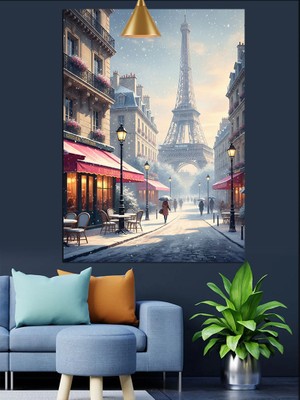 Eyfel Kulesi Paris Sokağı Dekoratif Kanvas - Mdf Ahşap Tablo
