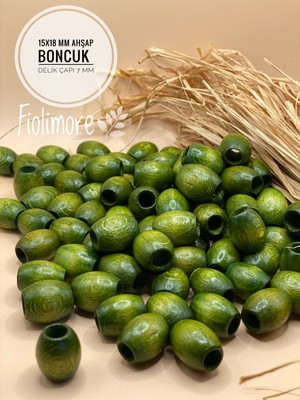 15X18 mm Oval Ahşap Boncuk (50 Gram 40 Adet) Makrome Çanta Tasarım Tahta Boncuk Delik Çapı 7 mm